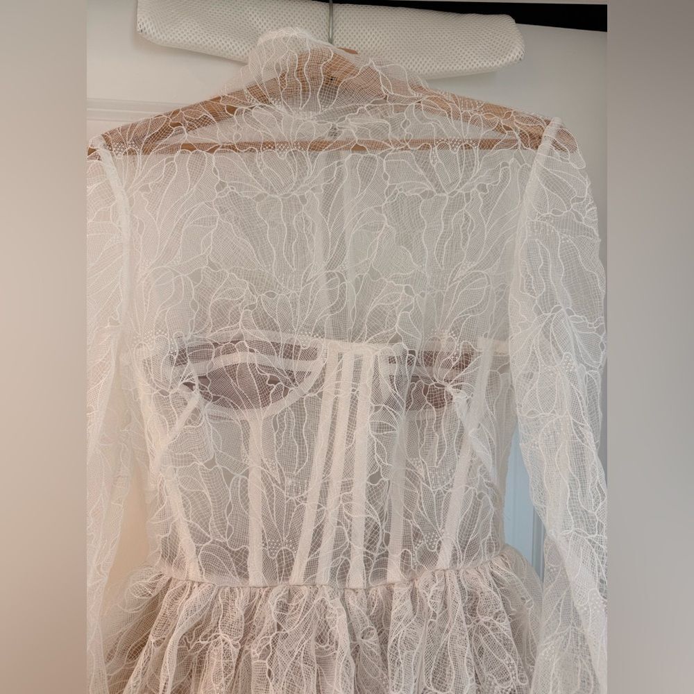 NWOT Bronx and Banc Maraya Arabella White Lace Mini Dress, wedding bridal dress - Picture 7 of 14